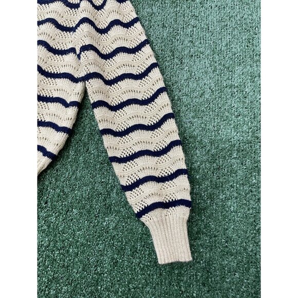 Vintage RK Knits Youth Sweater Girl Size 14  Knitted Striped Blue Beige Stretch - Picture 3 of 13